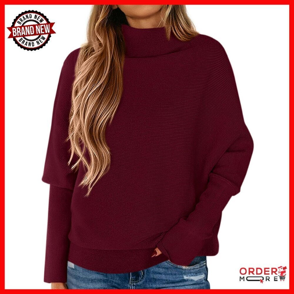 Large Turtleneck Batwing Sleeve Pullover Sweater Knit Fabric